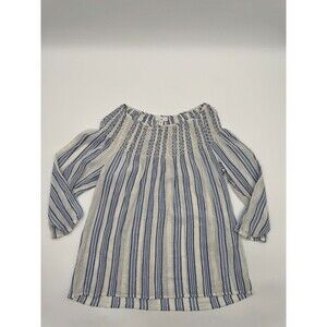 J. Jill Blouse Top Women’s Medium Blue/White Striped 3/4 Sleeve Casual Hipster